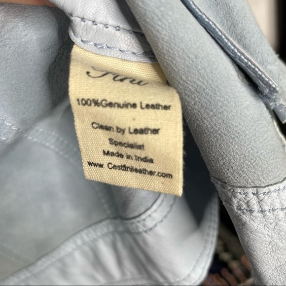 C’est Fini Pastel Powder Blue Leather Moto Jacket - Picture 9 of 9